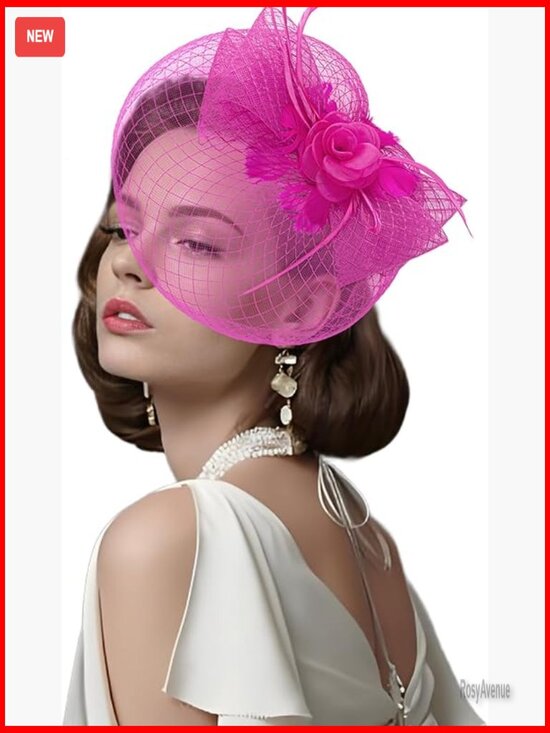 Women\'s Derby Fascinator Hat with Feathers and Flowers, Adjustable Headband and main image 4